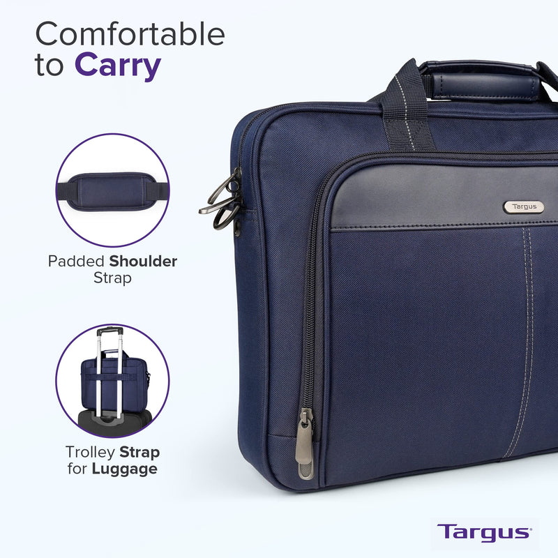 Targus 15-16 Inch Classic Slim Ergonomic Briefcase and Messenger Bag for 16" Laptops and Under (TCT027US) 16 inch Blue