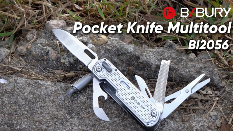 BIBURY 13-in1 Multitool Pocket Knife with Clip & Large Scissors, Locking