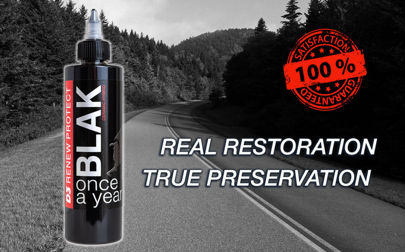 Blak 8oz | Tire Shine & Trim Restorer | Ceramic-Hybrid Protectant for Motorcycles, Golf Carts, RVs | Restore Faded Plastic, Cracked Vinyl & Prevent Dry Rot | Long-Lasting OEM Finish Blak 8oz