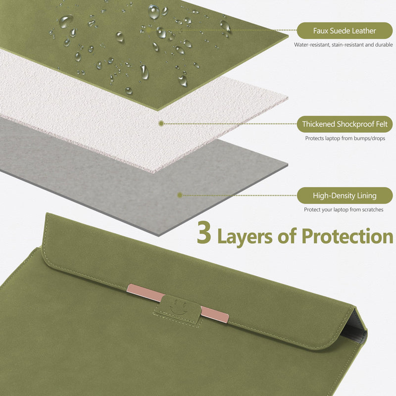 HYZUO 13.3-14 Inch Laptop Sleeve Case with Stand for MacBook Pro 14 M4/M3/M2/M1 2025-2021, MacBook Air/Pro 13.3, 13.8/13.5 Surface Laptop, HP Spectre X360 13/14, Olive Green(Smiley)
