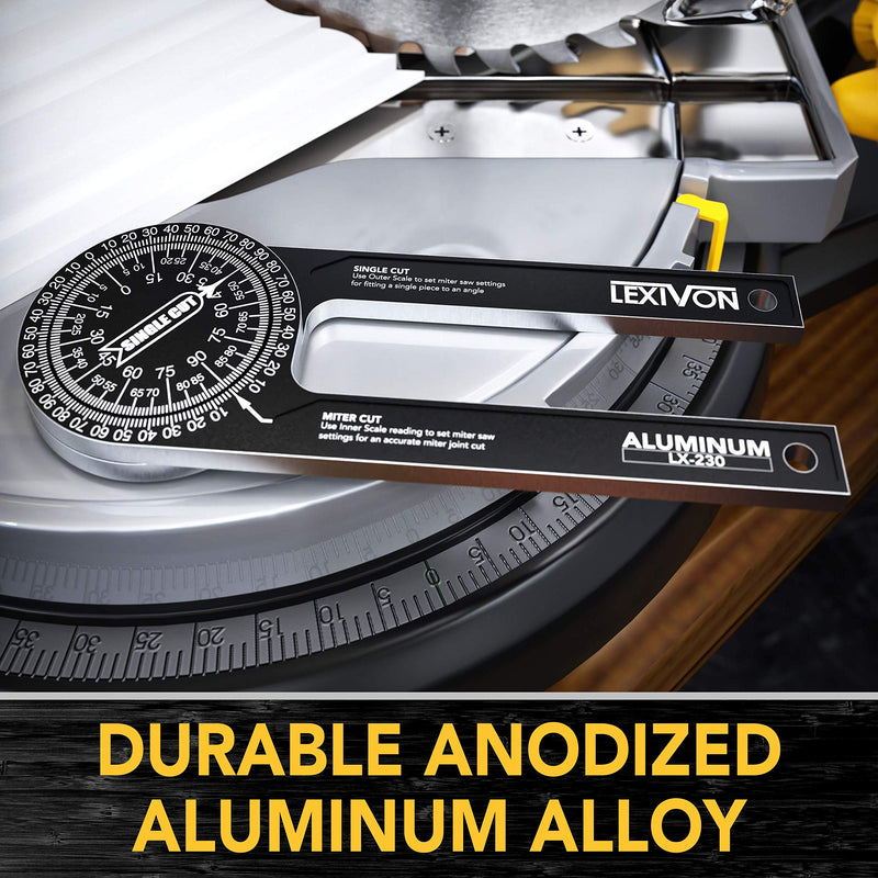 LEXIVON [2-pack] Aluminum Miter Saw Protractor | 7-Inch Rust Proof Angle Finder Featuring Precision Laser Engraved Scales (LX-230X2) 7 Inch, 2 Pack