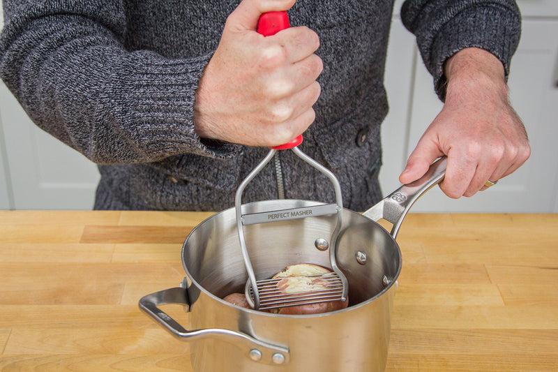 Diamond Series Masher - World's Best Handheld Masher and Blender - Stainless Steel Blades with Ergonomic Rubber Handle - Red