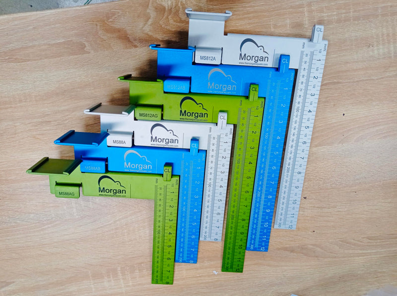 Kiwi Vision® Morgan™ Square Blue 8-inch: Single Motion Measuring & Marking, Centerline Mark, Tongue is 1 1/2, Pencil Holder, 1 1/2 Mark for Openings, Imperial and Metrics, Standard Tape Measure Mount Blue Aluminum