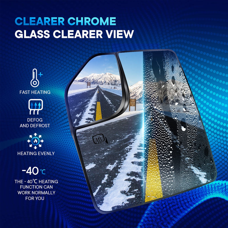 Compatible with Ford F150 Driver Side Mirror Glass 2015 2016 2017 2018 2019 2020 2021, Left Heated Chrome View Mirror with Backing Plate, Blind Spot Convex Mirror with Rear Holder, FL3Z17K707A