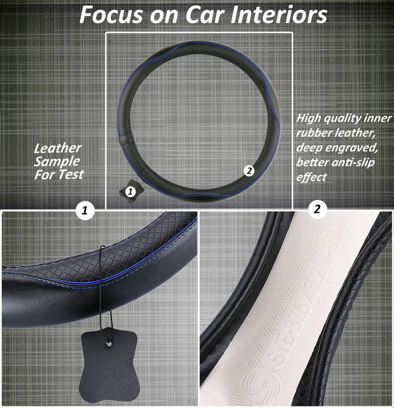 Car Steering Wheel Cover, Anti-Slip, Safety, Soft, Breathable, Heavy Duty, Thick, Full Surround, Sports Style (Black Blue) Black With Blue Line