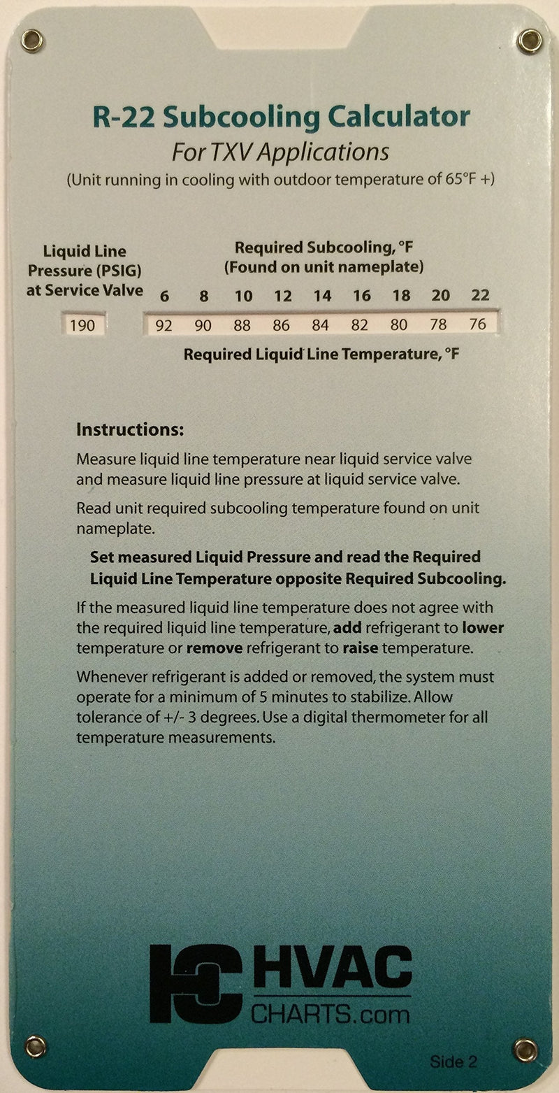 R22 Superheat Subcooling Calculator Charging Chart