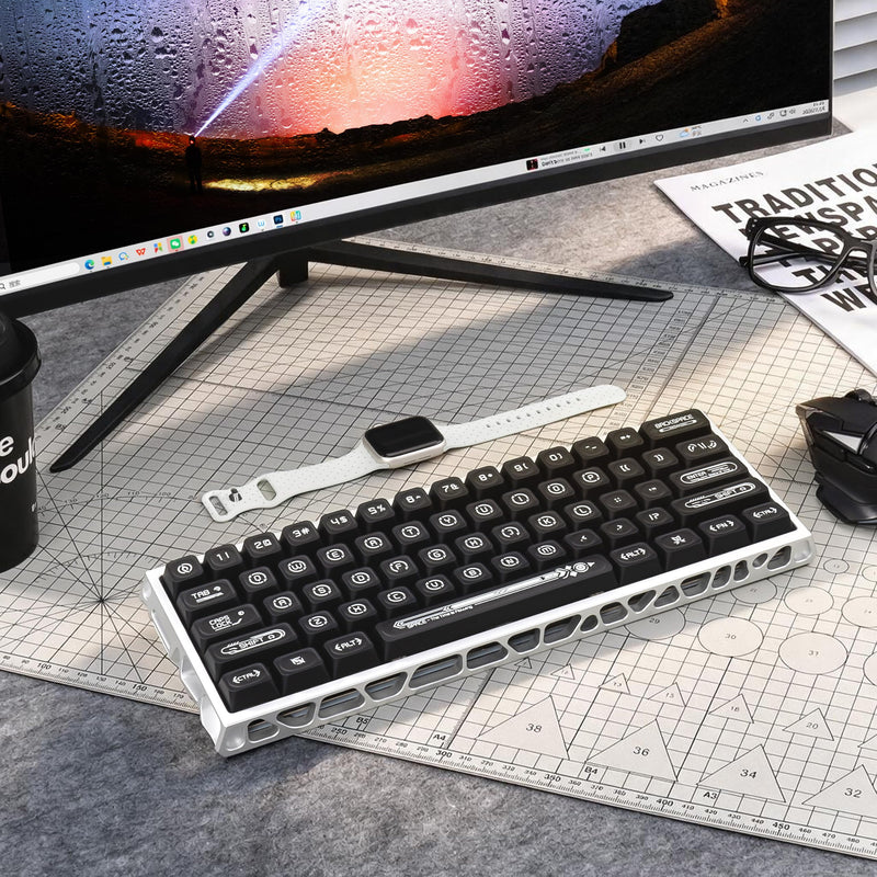 Black PBT Minimalist Style Shine Through Keycaps | Cherry Profile 5-Sided Dye-Sublimation Keycap Set 136 Keys for 60%/65%/75%/80%/100% Mechanical Keyboard Black
