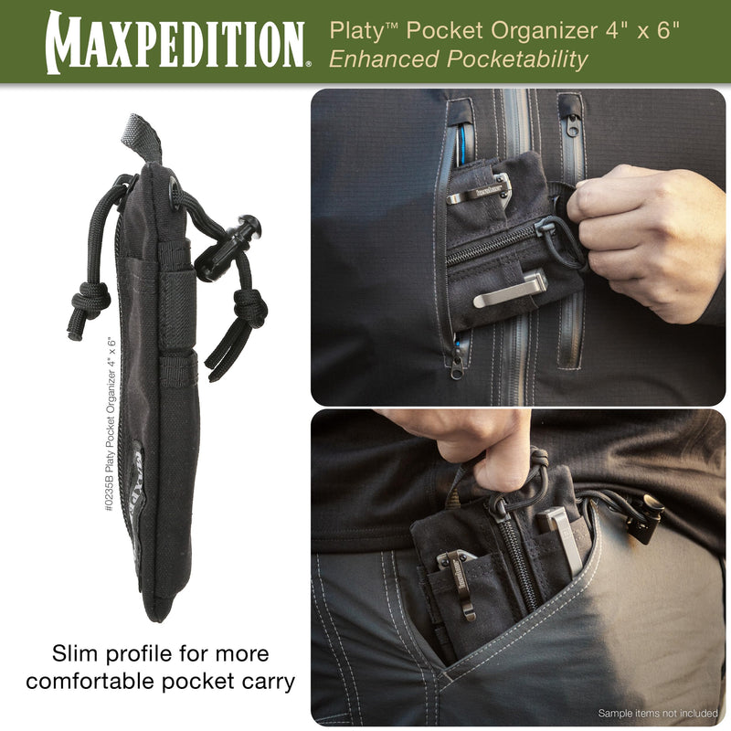 MAXPEDITION Platy Pocket Organizer, Durable EDC Tool Pouch for Men, Neck Wallet with Paracord Lanyard, Holds Flashlight, Multitool, Pen, Notebook Black 4" x 6"