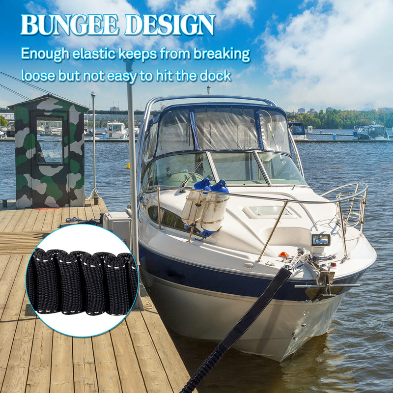 Itayak Boat Bungee Dock Line, 10-18ft Shock Absorption Elastic Mooring Anchor Rope Stretch Cord with Stainless Steel Clip Accessories for Boat, Pontoon, Kayak, Jet Ski, Canoeing, Watercraft 10ft Stretch to 18ft Black