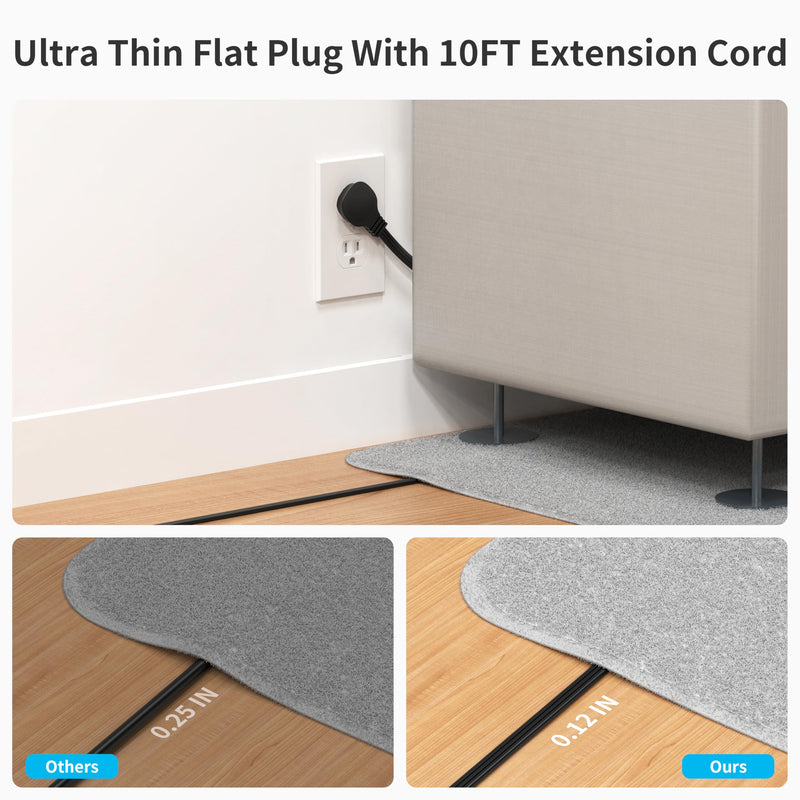 Power Strip Surge Protector (1800J) – 10FT Extension Cord with Ultra Thin Flat Plug, 3 Widely-Spaced Outlets, 1 USB-C & 1 USB-A Port, Wood Finish Power Strip with USB for Home, Office or Dorm Walnut Wood Grain