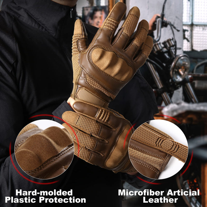 AXBXCX Motorcycle Gloves for Men - Ultimate Protection, Touchscreen Capable, Durable for Outdoor Brown Medium