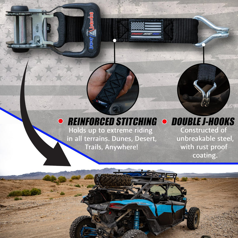 Y Strap for Spare Tire - Heavy Duty Spare Tire Strap for UTV, Offroad Accessories & Roof Rack, 3 Way Ratchet Strap Tie Down- 1.6" Wide, Can Secure Up to 40" Tire by Straight Jacket Crew (Black) Black