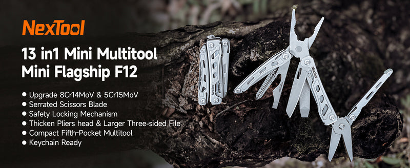 NexTool Mini Flagship F12 Keychain Multitool, Fifth Pocket Tools (Silver) Small