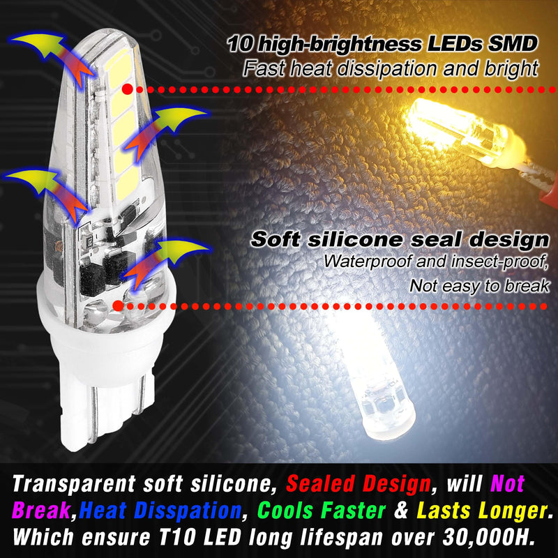 15W 20W T5 T10 Wedge Base LED Light Bulb 300lm AC/DC 12V-24V Daylight White 6000K 3W 194 921 T10 LED Bulb for Automotive Car RV Camper Trailer Landscape Driveway Malibu Lawn Lighting, 8 Pack 6000k Daylight White 8 Count (Pack of 1)