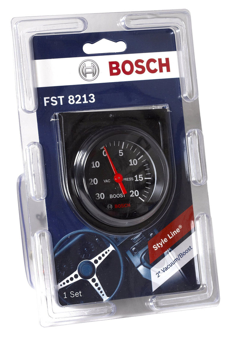 Bosch SP0F000050 Style Line 2" Mechanical Vacuum/Boost Gauge (Black Dial Face, Black Bezel)