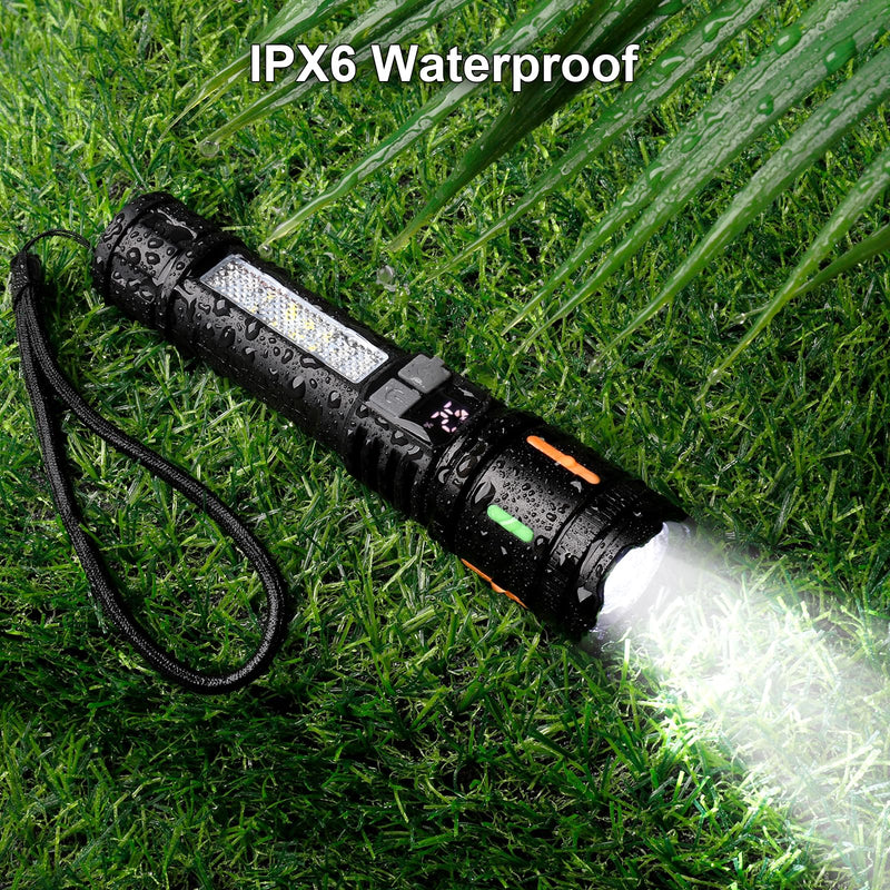 Flashlights High Lumens Rechargeable 2 Pack, Peascat 900,000L LED Tactical Flash Light, USB C Fast Charging, 5 Modes, IPX6 Waterproof, Power Display, Zoomable Handheld Flashlight for Camping Emergency M-2pc