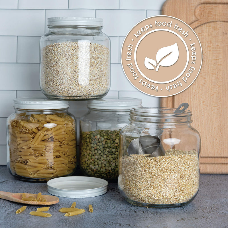 kitchentoolz Half Gallon Glass Large Mason Jar Wide Mouth with Airtight Metal Lid - 1/2 Gallon Mason Jars - BPA-Free Glass Jar with Lid - Dishwasher Safe Made in USA White Lid 0.5 Gallon Pack of 1