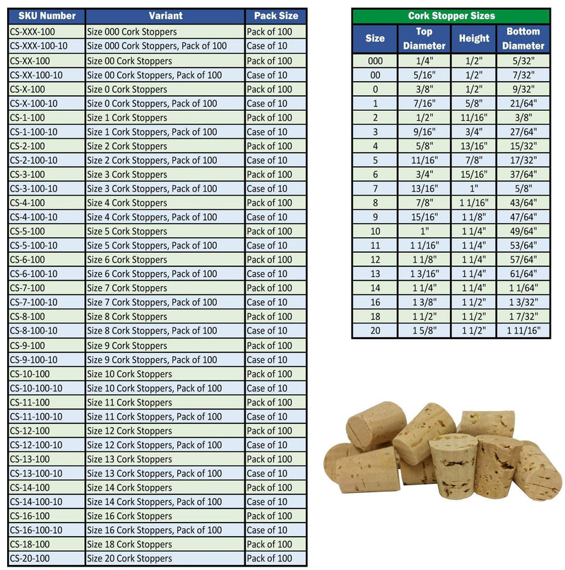 CS-9-100 Cork Stopper, Size 9 (Pack of 100)