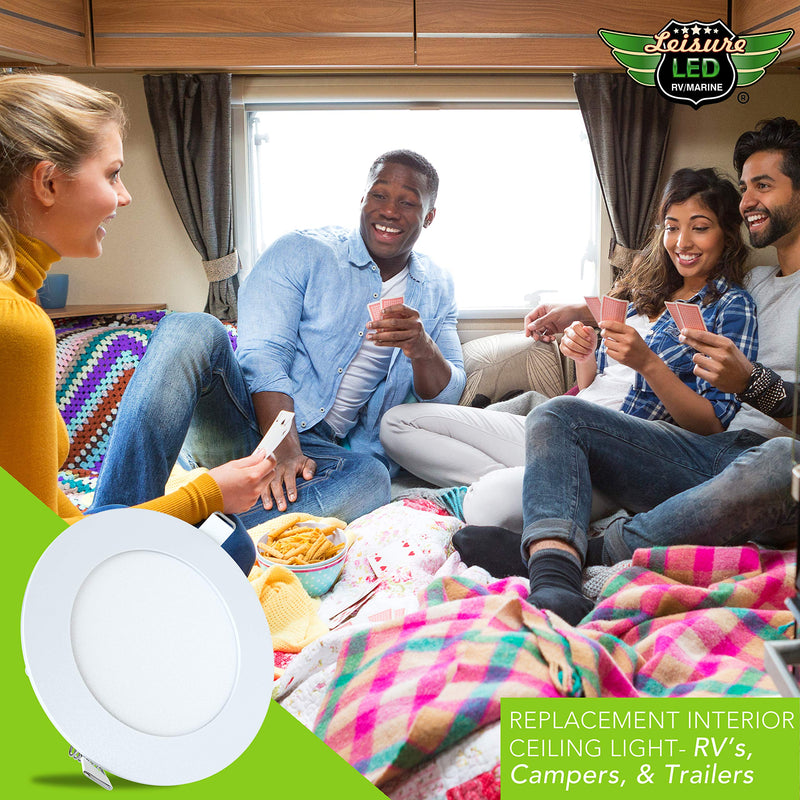LeisureLED 5 Pack RV Boat Recessed Ceiling Light 480 Lumen Super Slim LED Panel Light DC 12V 4.75" 6W Full Aluminum Downlights, (Neutral/Natural White) Neutral / Natural White
