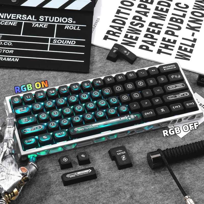 Black PBT Minimalist Style Shine Through Keycaps | Cherry Profile 5-Sided Dye-Sublimation Keycap Set 136 Keys for 60%/65%/75%/80%/100% Mechanical Keyboard Black