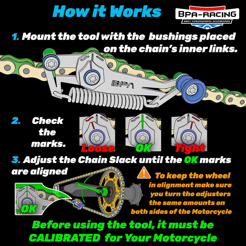 BPA-RACING Motorcycle Chain Slack Adjuster Tool - Innovative Chain Tensioning Tool for Easy, Quick & Precise Chain Slack Adjustment- Slack Setter Tool (Red) Red