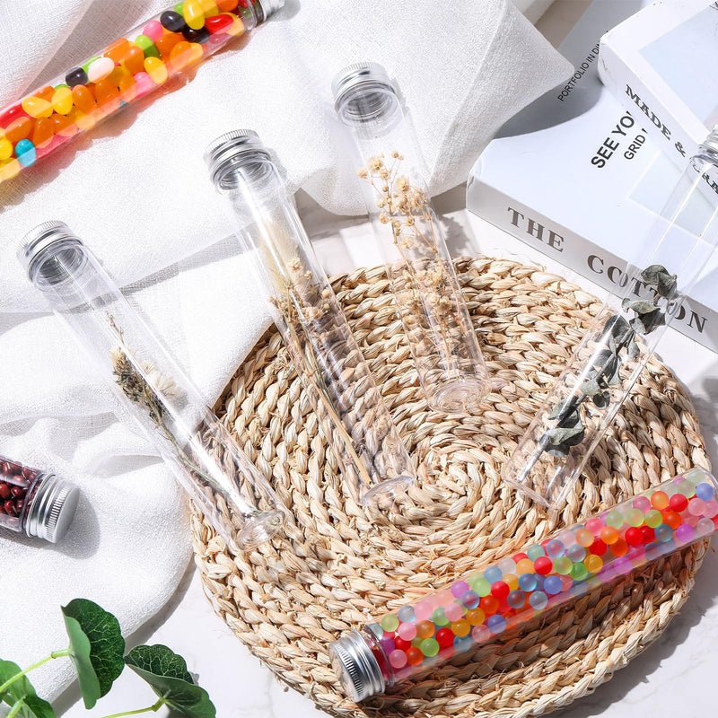 Xuhal 40 Pcs 115ml Plastic Test Tubes with Caps, 30 x 185mm Gumball Tubes as Storage Containers for Candy, Beads, Powder, Clear Test Tube for Sample Testing, Home Party