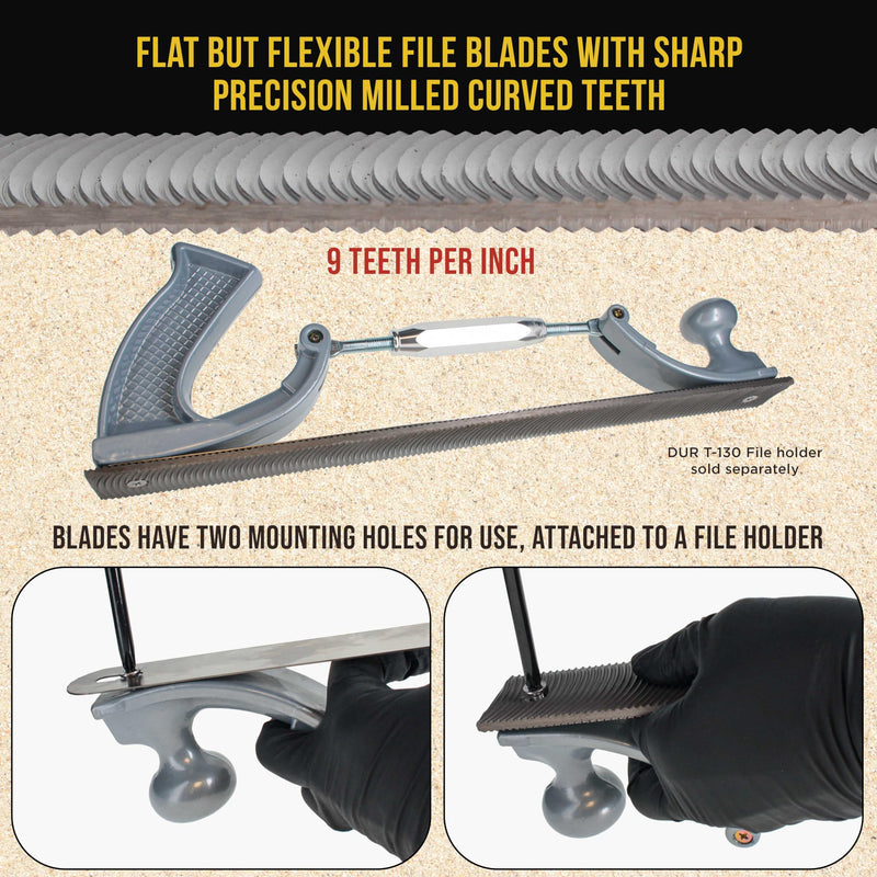 Dura-Gold 14" Flexible Flat Bastard File Blade, Double-Sided with 9 Teeth Per Inch, Pack of 2 - Mounting Holes for Adjustable Body File Holder, for Shaping, Smoothing and Filing Contoured Surfaces Blades