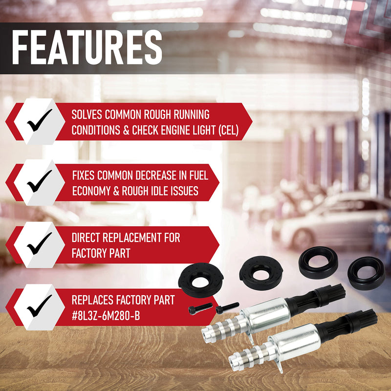 Camshaft Variable Valve Timing Solenoid VCT Replaces 8L3Z-6M280-B - Compatible with Ford, Lincoln & Mercury Vehicles - Expedition, F150, F250, F350, F450 3V 5.4L, 5.4, 4.6 - Solenoids and Cam Seals
