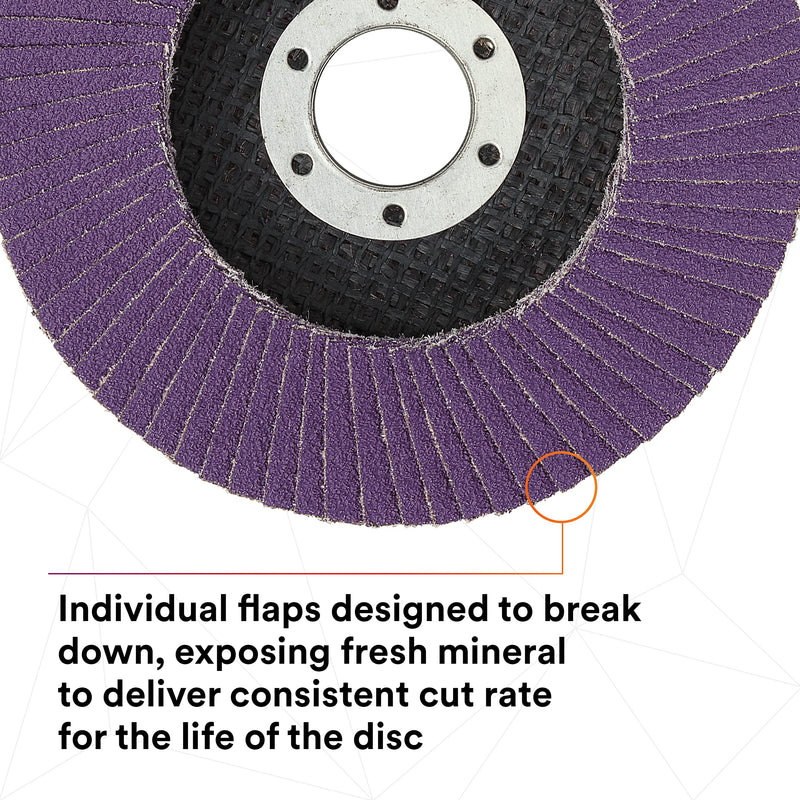 3M Flap Disc 769F, Type 27, 80+, 4-1/2 in x 7/8 in, High Performance Abrasive, Ceramic Precision-Shaped Grain Grinding and Finishing Disc, Carbon Steel, Stainless Steel 4.5 in x 7/8 in T27, 80+