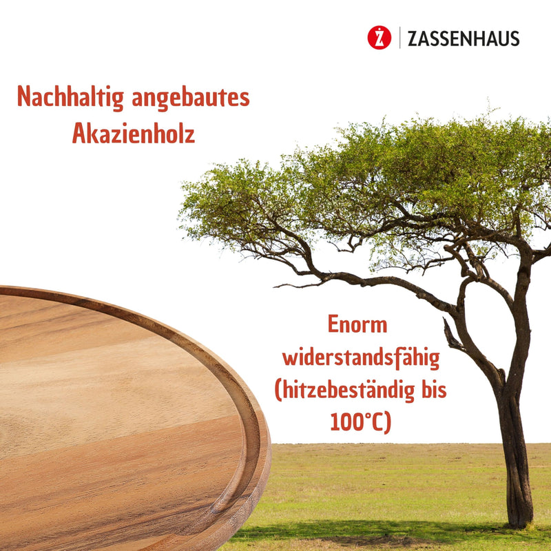 Zassenhaus Acacia Wood Cheese Plate|Appetizer Plate|Pizza Plate with Juice Groove, 13" Diameter 13-Inch