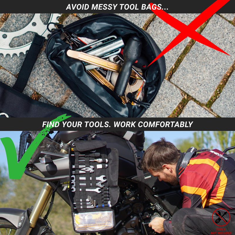 ODINSBERG Motorcycle Tool Roll Bag Tools NOT Included - Small Tool Bag Wrench Roll Up Tool Bag Organizer Pouch Wrap Motorcycle Tool Kit Box For Harley Enduro Dirt Bike UTV Motorcycle Accessories Gear