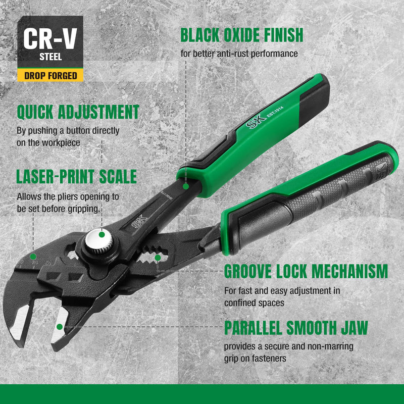 SK 2-Piece Pliers Wrench Set, Adjustable Parallel Smooth Jaw Pliers, 6-Inch, 7.5-Inch, Premium CR-V Construction, with Pocket Tool Pouch 6-Inch, 7.5-Inch Set