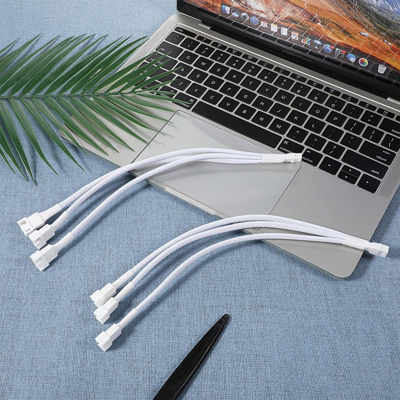 2 Pack 4 Pin PWM Fan Splitter Cable, White | 4 Pin PWM, 1 to 3 Ways, 10.6 Inch Length, Compatible with 3Pin and 4Pin Fans, for CPU Cooling, PC Case, and Chassis Fans