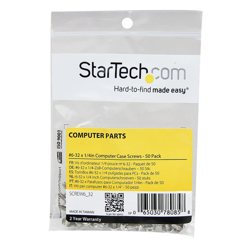 StarTech.com Replacement PC Mounting Screws #6-32 x 1/4in Long Standoff - Screw kit - Silver - 0.2 in (Pack of 100) - SCREW6_32 50 Screws (Pack of 2)