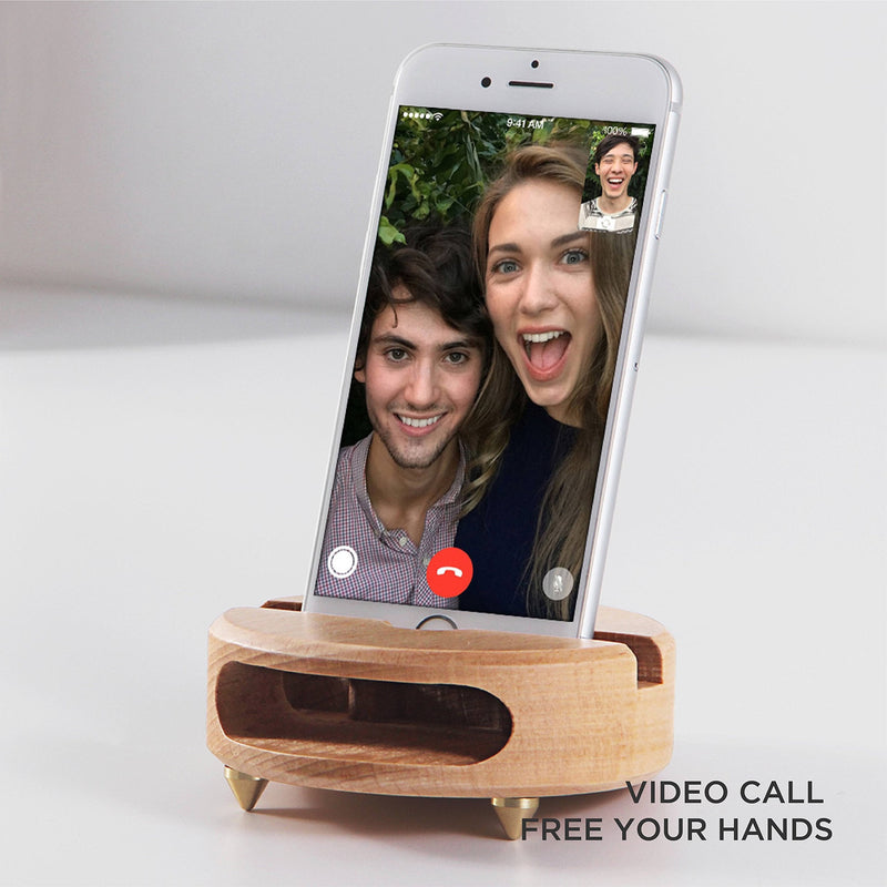 Wooden Phone Dock - Sound Amplifier & Holder, Compatible with Smartphone, Mini Pad - Beech