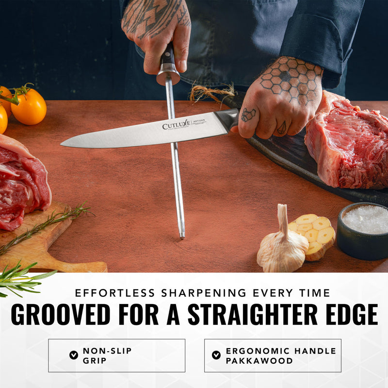 Cutluxe Honing Rod, Knife Sharpener Rod – 10" Honing Steel – Ergonomic Handle Design – Artisan Series 10 Inch