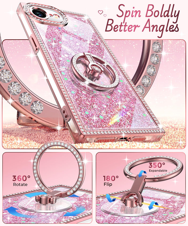 Miss Arts for iPhone 17e/16e Case with Ring Stand, Glitter Sparkle Phone Case for Women Girls, Rhinestone Luxury Protective Cover for iPhone 17e/16e 6.1", Pink