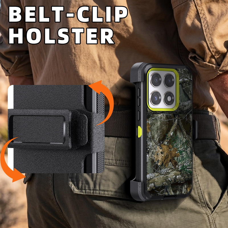 Compatible for Motorola Edge 2026 Case, Built in Screen Protector, Belt Clip Holster, Kickstand Heavy Duty Rugged Full Body Cover, Lime Camo