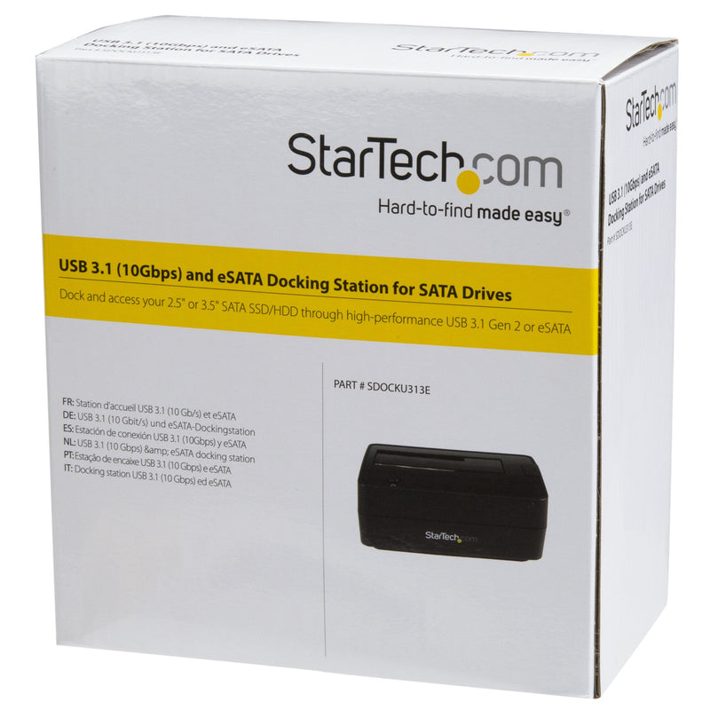 StarTech.com Single Bay USB 3.1 / eSATA to SATA Hard Drive Docking Station, USB 3.1 (10 Gbps) Hard Drive Dock, External 2.5/3.5" SATA III HDD/SSD Top-Loading Hard Drive Bay (SDOCKU313E),Black 2.5/3.5" SATA Drive USB 3.1 (10 Gbps)/eSATA