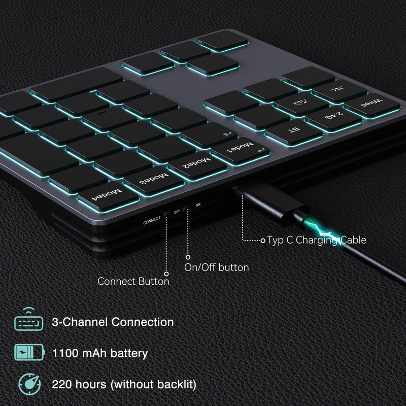 Doohoeek Tri-Mode Programmable Macro Keypad for Windows PC, 25 Custom Keys with Shortcut Stickers, Wireless Bluetooth/2.4G/ Wired Keyboard for Excel, Video Editing, Graphic & Office Productivity Black QWERTY