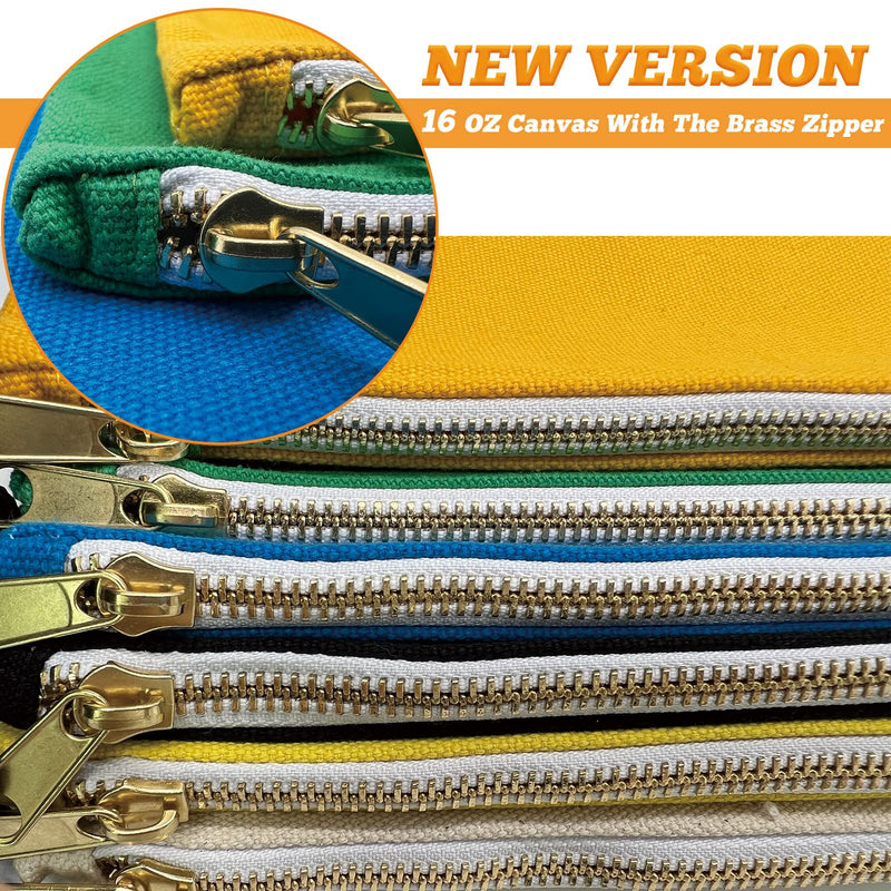 Canvas Tool Bag Zipper Pouch, 6 Pack 12.5 x 7-Inch | Heavy Duty Tools Utility Pouches, Multipurpose, Storage Organizer Tote Bags, Olive/Orange/Blue/Yellow/White/Black Olive, Orange, Blue, Yellow, White, Black