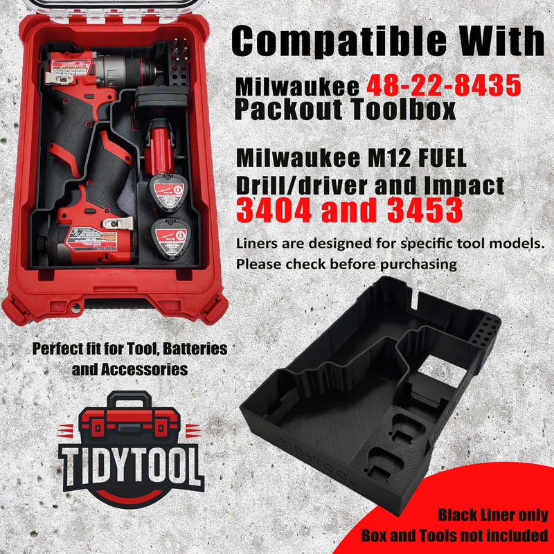 Liner for M12 Fuel Drill Driver Impact and Milwaukee Packout Compact Tool Box organizer