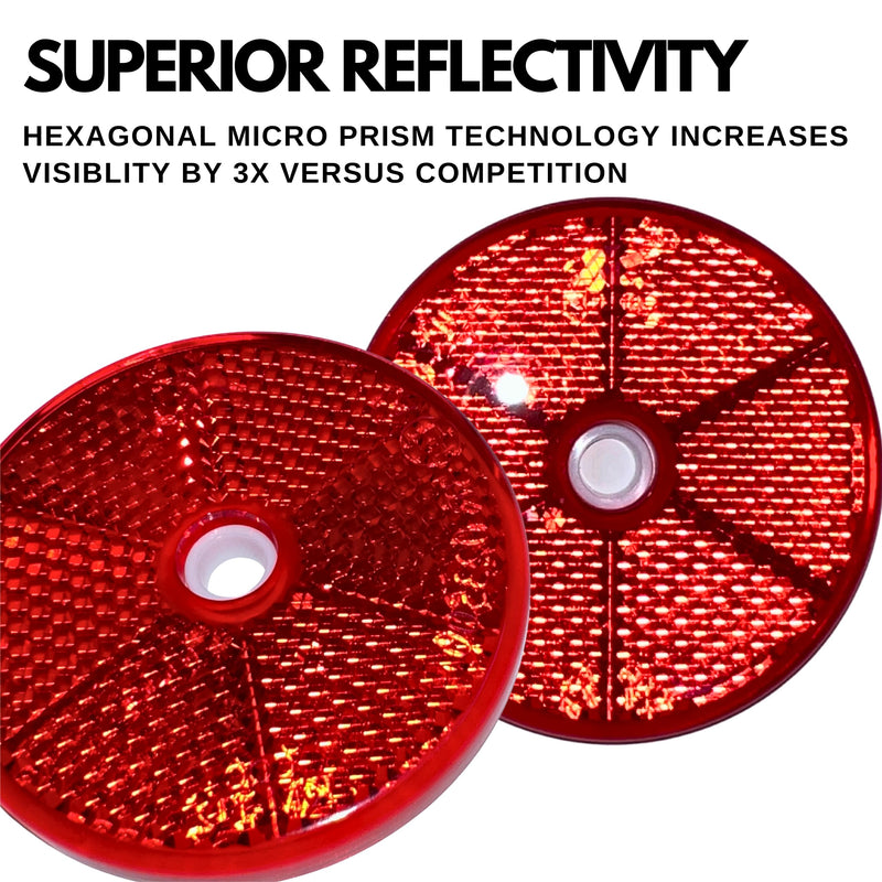 Class A 2" Round Reflector with Center Mounting Hole - Red/Amber for Trailers, Trucks, Automobiles, Mail Boxes, Boats, SUV's, RV's, Industrial Applications (2x Red)… 2x Red
