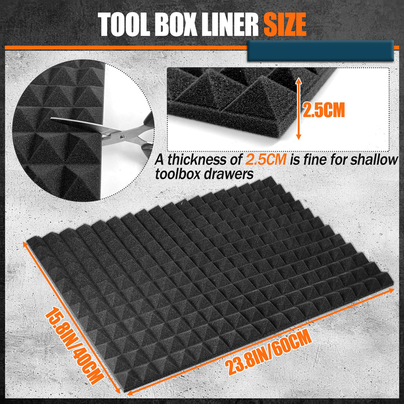4PCS 23.8" X 15.8" Tool Box Liner, Trap Mat Universal Tool Drawer Liner, Non-slip Toolbox Drawer Liners, Professional Foam for Cabinet, Shelf, Workbench