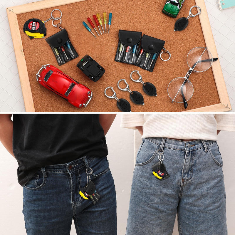 18 Pcs Mini Screwdriver Keychain Tape Measure LED Lights Keychain Set Fathers Gifts Bulk for Adult Men Gifts 18