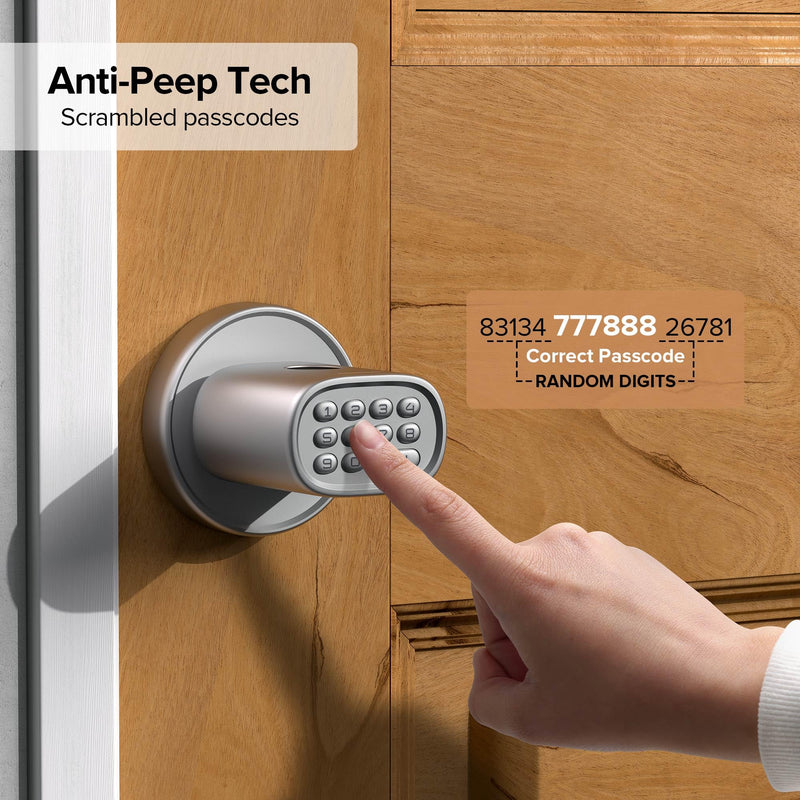 ThorBolt MD1 Fingerprint Door Knob Lock with Keypad, Silver | 4x AA Alkaline Batteries, Biometric, Electric, Auto-Lock, for Bedroom, Garage, Office, Pantry Door, Interior Door Lock Silver1