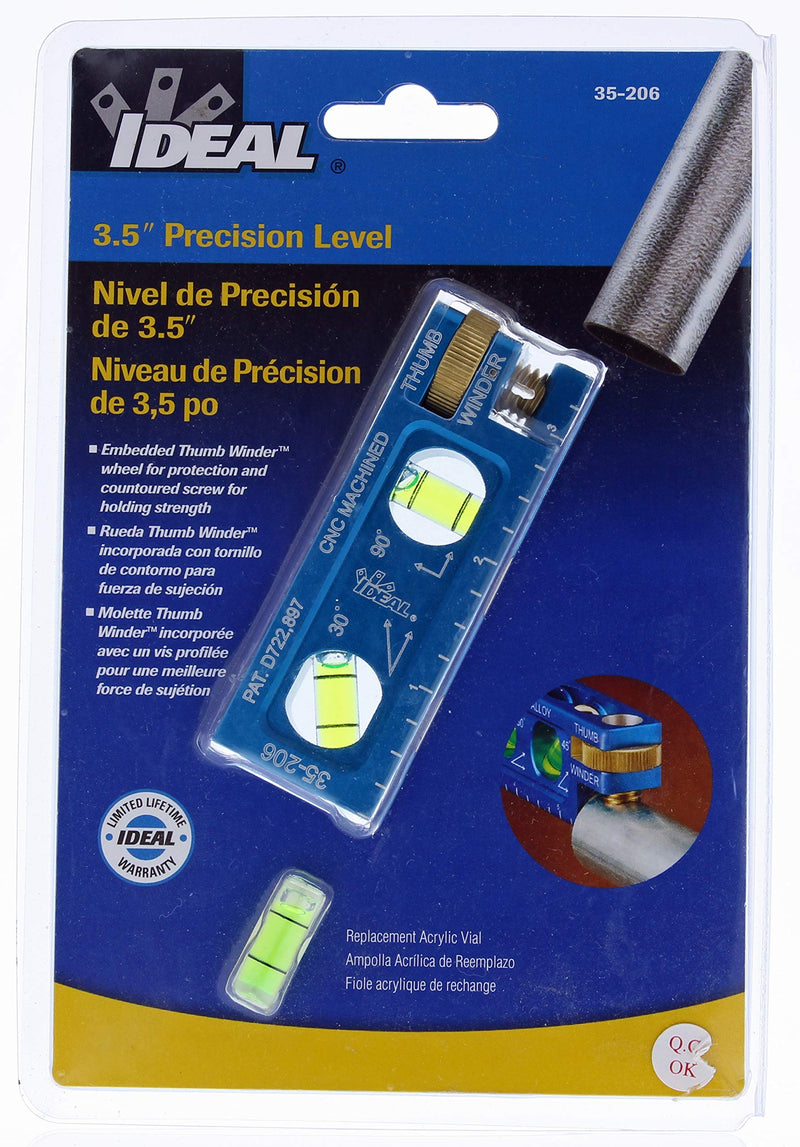 IDEAL Electrical 35-206 Electrician Level CNC Machined Aluminum Level with 2 Acrylic Vials, Magnetic Jaw, Thumb Winder,Blue 2 Vial
