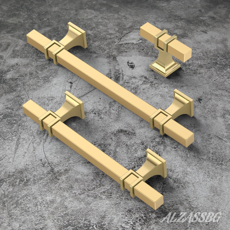 Alzassbg 6 Pack Gold Cabinet Pulls, 7 Inch(177mm) Hole Centers Kitchen Hardware Square Cabinet Handles for Cabinets and Drawers AL3094BB 7" Hole Center