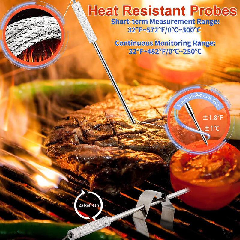 DIGITEN Bluetooth Grilling Thermometer Wireless Meat Thermometer with 4 Probes BBQ Thermometer Smoker Thermometer Instant Read Thermometer Smart Rechargeable Food Thermometer
