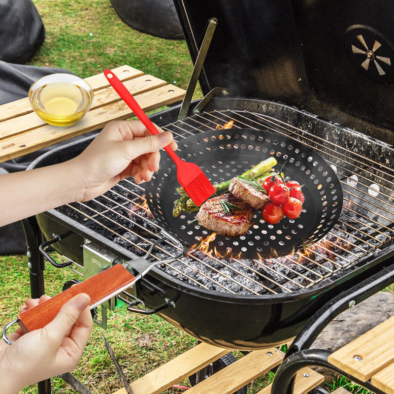 12" Non Stick Grill Pan for Indoor Cooking - Outdoor Grill Skillet Pans for Stovetop BBQ Veggie Carbon Steel Grill Wok